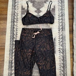 The Upside | Bra and Leggings Set | Snake skin print with pink drawstring